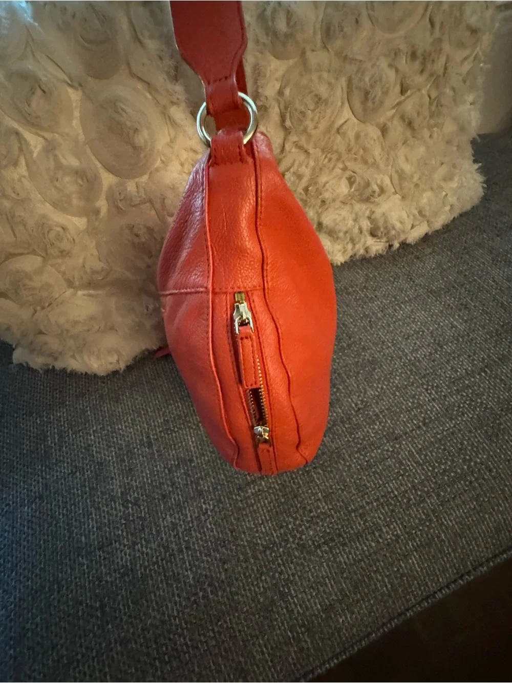 Lancaster Paris Red Pebbled Leather Hobo Shoulder Bag Gold Hardware France